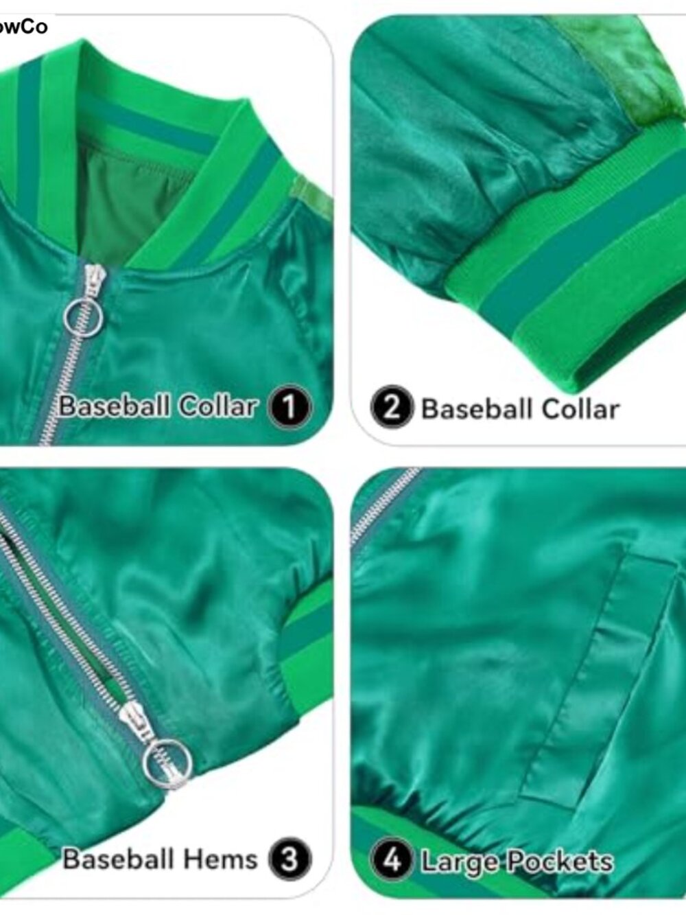 Cropped Bomber Jacket for Women Zip Up Lightweight Casual Striped Cuffs with - Picture 2 of 4